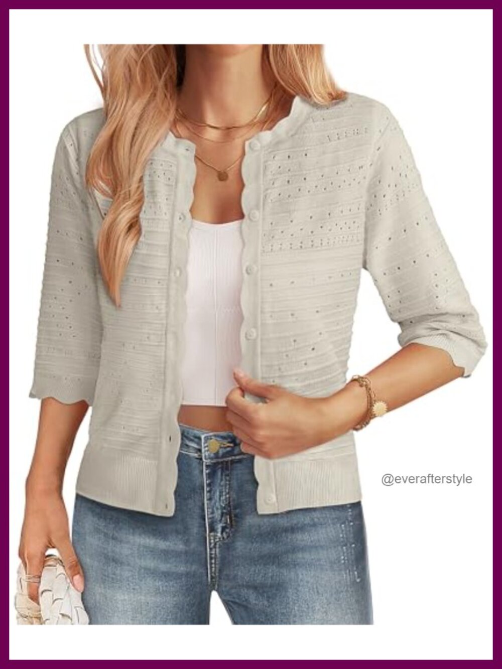 Women's Lightweight Cropped 3/4 Sleeve Cardigan Button Down Knit Shrug